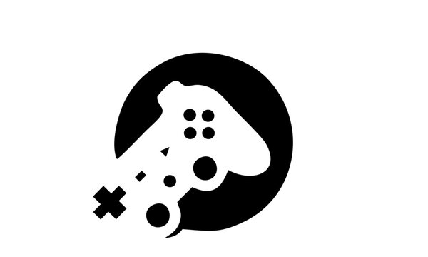 Dynamic black silhouette of a modern video game controller captured within a bold circular graphic element, symbolizing speed and engaging digital entertainment - Powered by Adobe