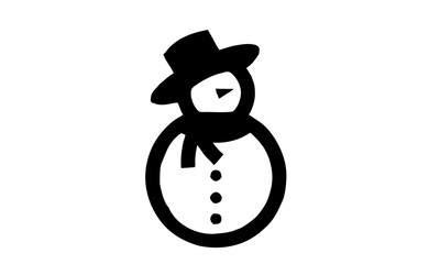 Charming Black and White Snowman Icon with Hat and Scarf, Perfect for Winter Holiday Designs
