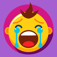 Yellow emoji face with open mouth crying big tears sadness emotion expression feeling icon