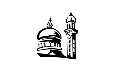 Architectural Illustration A Black and White Representation of a Dome and Minaret Silhouette