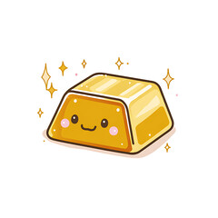 Gold bar with cute face smiling, cheerful golden nugget