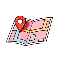 Pink city map with red location pin showing direction