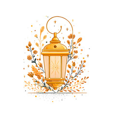 Gold ornamental lantern with floral accents glowing warmly