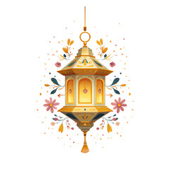 Golden floral lantern glowing with decorative flowers and leaves