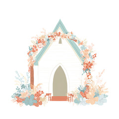 Rustic floral chapel arch with pastel flowers and foliage