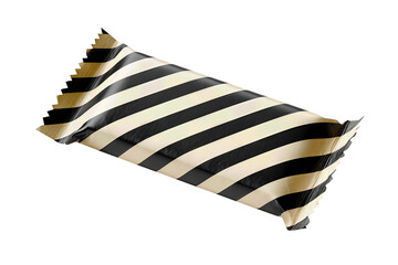 Generic candy bar wrapper in black-and-cream with bold diagonal stripes, zig-zag ends and mid-crinkle texture, isolated on transparent background.
