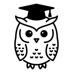 Conceptual icon of an owl wearing a graduation cap. Symbolizes wisdom, education, and academic success.