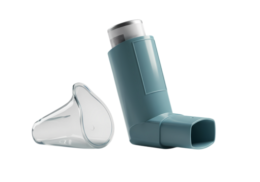 Asthma Inhaler and Spacer isolated on transparent background