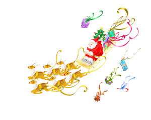 そりに乗ったサンタクロースとトナカイ