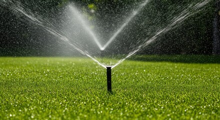 Automated sprinkler system delivers vital moisture to lush green lawn