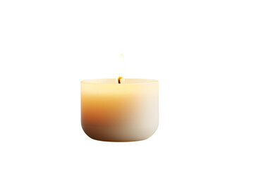 A single lit white candle with a bright flame centered on a black background in a simple composition