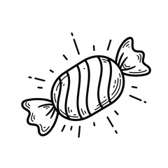 A simple striped candy with shiny rays emanating from it.