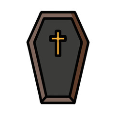 Halloween png coffin with cross dark wood spooky icon