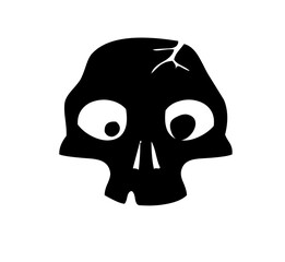 Cartoon skull with big eyes and a crack on its head on a white plain background design on transparent background