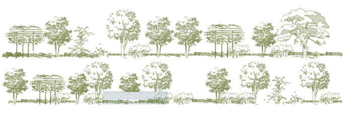 front View Vector Icons of Trees and Plants for Floor Plan and Architectural Design Projects	
