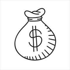 doodle money bag illustration in hand drawing