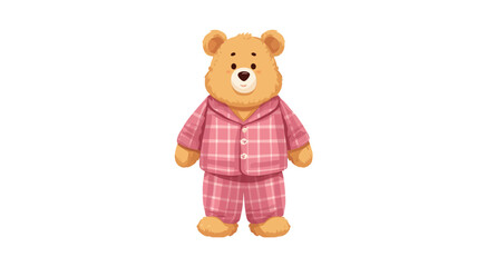 Digital illustration of a cute, cartoon-style teddy bear wearing pink plaid pajamas. The bear is light brown/gold in color with a simple, friendly facial expression.  