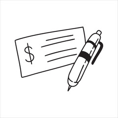 hand drawn doodle illustration of a bank check