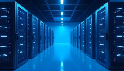 Server racks in modern server room data center. 3d illustration