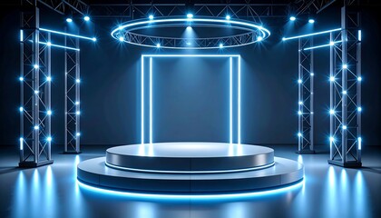 Futuristic stage with neon lighting