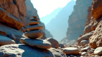 Stacked stones in canyon meditative stillness