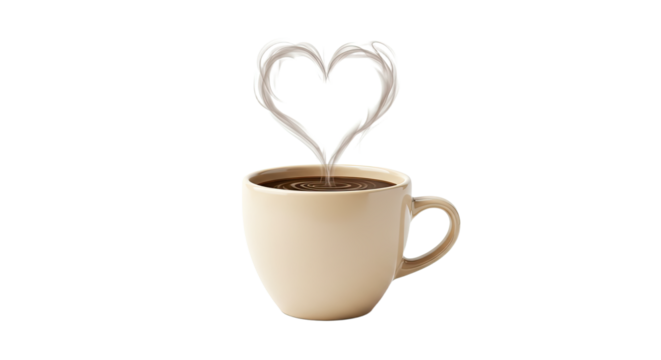 A beige coffee cup with a heartshaped steam. - Powered by Adobe