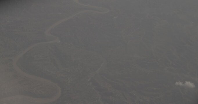China Ungraded C LOG 2, . View From Airplane Window On Yongding River. Largest River To Flow Through Beijing. Aerial View On Mountainous Terrain. Mountainous Landscape. Wuding River Or Unfixed River