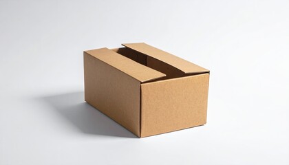 Open Brown Cardboard Box on White Background Under Soft Lighting Perfect for Mockups and Packaging Presentation
