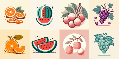 vector illustration of fresh and vitamin-rich fruit set