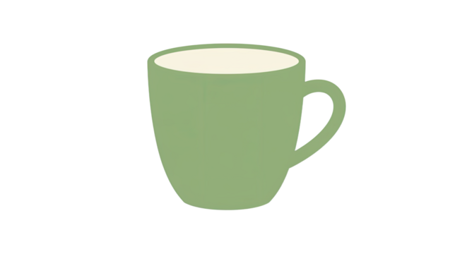 A sage green mug filled with a light beige liquid.