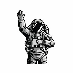 astronaut waving hand in space suit.