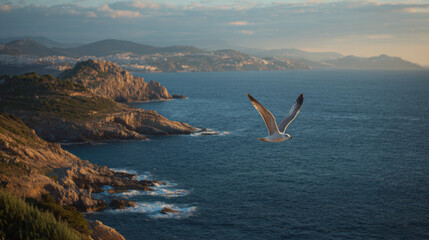 seagulls flying in the coast