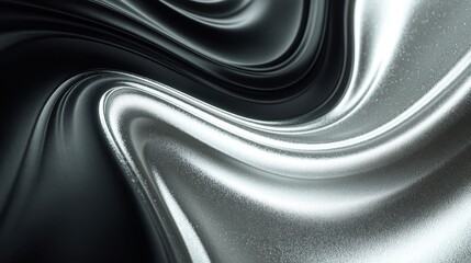 Fluid silver metal reflecting light with dark silver contrast creating a textured surface