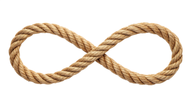 Infinity symbol made of rope isolated on transparent background, representing endless possibilities, eternity, and interconnectedness