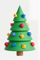 A Flat design Christmas tree with geometric ornaments, trendy vector, white background