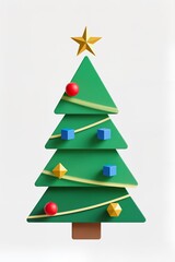 Fototapeta premium A Flat design Christmas tree with geometric ornaments, trendy vector, white background