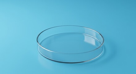 Clean round petri dish on blue surface for scientific or cosmetic testing