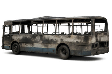 Obraz na płótnie Canvas Burned bus showing destruction and damage with transparent background