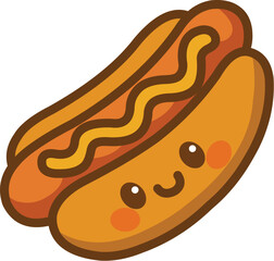 Kawaii Illustration of a Smiling Vegan Hot Dog with Mustard