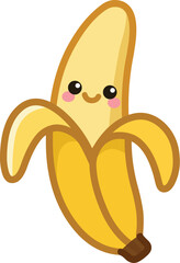 Kawaii Illustration of a Smiling Banana with Peel