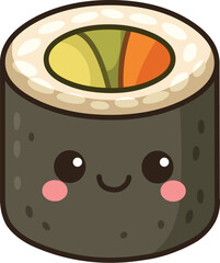 Kawaii Illustration of a Smiling Vegan Sushi Roll with Vegetables
