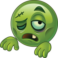 Zombie Emoji Emoticon with Scary Green Face and Creepy Expression