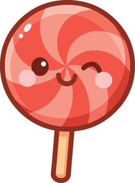 Kawaii Illustration of a Smiling Lollipop with Winking Face