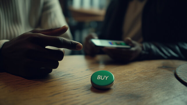 Hands Pointing at Buy Button with Smartphone for Online Shopping Generative AI - Powered by Adobe