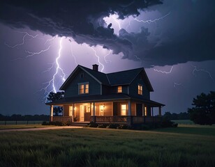 Stormy night over farmhouse