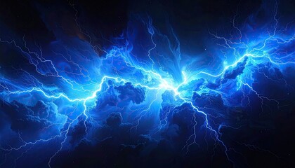 Abstract Dark Nebula with Blue Lightning Flashes on Black Backdrop Digital Artwork