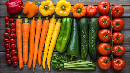 Colorful Assortment of Fresh Vegetables on Rustic Wooden Surface