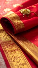 Fototapeta premium Red silk saree details