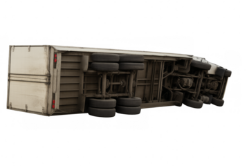 White overturned loaded delivery truck on transparent background
