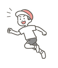 笑顔で走っている体操服を来た男の子